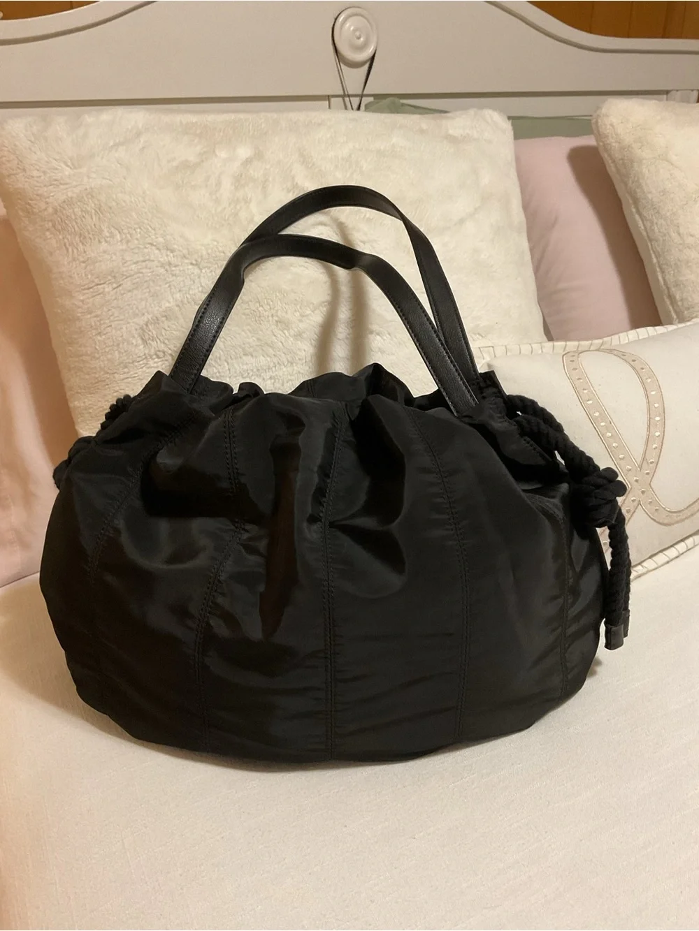 See By Chloe Flo- Black Nylon Shoulder Bag with Gold Ring Charm - Picture 5 of 13